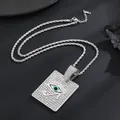Close-up of iced out Eye of Horus pendant with blue enamel on silver rope chain - Pendant with Rope Chain / Silver