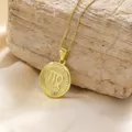 Collana con pendente zodiaco Vergine placcata in oro con bordi rigati su base di pietra - Vergine