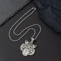 Hip hop silver tiger head pendant necklace with rhinestones and twisted rope chain - Pendant with Rope Chain / Silver