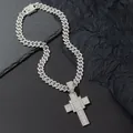Pendentif croix hip hop glacé avec chaîne à maillons cubains étincelants bijoux - Pendentif + Chaîne Cubaine / Argent
