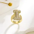 Verstellbarer goldbeschichteter Ring mit dem Buchstaben I und glänzenden Zirkonia - Buchstabe I Stil / Gold