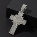 Hip hop iced out silver cross pendant with multilayered geometric crystals on black display - Pendant Only (Without Chain) / Silver