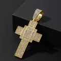 Detailed view of hip hop cross pendant with gold plating and paved sparkling zircons - Pendant Only (Without Chain) / Gold