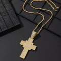 Macro view of iced-out gold cross pendant with layered diamonds and rope chain - Pendant + Twist Chain / Gold
