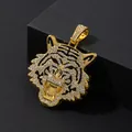 Hip hop gold tiger head pendant with full crystals on minimalist black background - Pendant Only (Without Chain) / Gold
