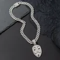 Chaîne cubaine glacée avec pendentif masque de Guy Fawkes étincelant style hip hop - Pendentif et chaîne cubaine / Argent