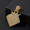 Hip hop style gold-plated crown diamond pendant necklace with paved rhinestones on black background - Single Pendant [Gold]