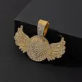 Hip hop gold plated angel wings pendant with white crystals and sparkling stones - Pendant Only (No Chain) / Gold