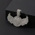 Silver iced out angel wings pendant with full diamonds in hip-hop style - Pendant Only (No Chain) / Silver