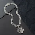 Pendentif tête de tigre argenté avec chaîne cubaine style hip hop glacé bijoux - Pendentif + Chaîne Cubaine / Argent