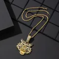 Hip hop gold tiger head pendant necklace with rhinestones and rope chain on black mesh - Pendant + Twist Chain / Gold