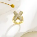 Verstellbarer vergoldeter Ring mit Zirkonia-Buchstabe X Design für modebewusste Damen - X-Buchstaben-Stil / Gold