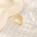 Three-layer 18K gold plated open ring with shimmering pavé zircon stones for women - Triple-Layer Open Rhinestone Row (Type P)
