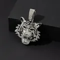 Detailed view of hip-hop silver tiger pendant with sparkling pavé crystals and enamel details - Pendant Only / Silver
