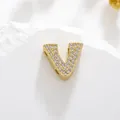 Sparkling gold-plated letter V pendant with micro-paved cubic zirconia for DIY jewelry - Style Letter V