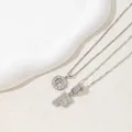 Silver-plated letter F necklace featuring baguette zirconia and full-diamond accents - Letter F / Silver