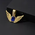 Luxurious angel wing necklace with gold plating and a large rectangular blue sapphire - Pendant Only (No Chain) / Gold