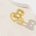 Adjustable gold plated open ring featuring a unique polished abstract number 8 design - Gold Letter-B