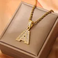 Luxury 18K gold plated letter A pendant necklace with ice zircon on rope chain - Letter A / Gold