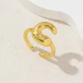 Polished gold adjustable open ring with minimalist fluid irregular aesthetic design - Gold Letter-C