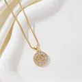 Golden round necklace with letter Q pendant and baguette zircon halo on box chain - Letter Q
