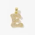 Detailed view of copper gold-plated letter E pendant with pavé set zircon crystals - Style E Pendant Only (Without Chain)