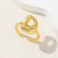 Polished gold adjustable ring with an abstract organic curved hollow design - Gold Letter-D