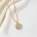 Detailed view of golden pendant necklace with cubic zirconia letter I and box chain - Letter I