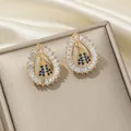 Eleganti orecchini a goccia placcati in oro con accenti in zaffiro blu e zircone - Goccia d'acqua Oro