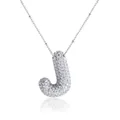 Macro shot of silver bubble letter J pendant with micro-pave cubic zirconia crystals - Letter J Style