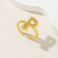Anello aperto regolabile in oro lucido con un design minimalista della lettera R inglese - Oro Lettera-P