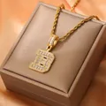Iced out cubic zirconia letter B pendant with 18K gold plated rope chain necklace - Letter B / Gold
