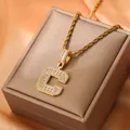18K gold plated hip hop necklace with iced out cubic zirconia letter C pendant - Letter C / Gold