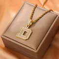 Gold plated hip hop necklace with letter D baguette zircon pendant on rope chain - Letter D / Gold