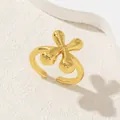 Anello regolabile a fiore dorato con finitura lucida e design minimalista a fascia aperta - Oro Lettera-X