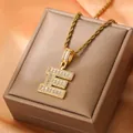 Iced out cubic zirconia letter E pendant necklace in 18K gold finish with rope chain - Letter E / Gold