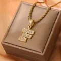 18K gold plated letter F pendant necklace with cubic zirconia and rope chain - Letter F / Gold