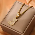 18K gold plated hip hop necklace with iced out baguette zircon letter J pendant - Letter J / Gold