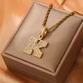 Gold plated hip hop necklace with large iced-out letter K pendant and rope chain - Letter K / Gold