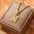 Luxurious gold-plated capital letter N pendant necklace set with sparkling baguette zircons - Letter N / Gold
