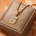 Hip hop gold 18K plated letter S pendant necklace with baguette zircon pavé on rope chain - Letter S / Gold