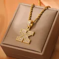 Iced out letter X pendant necklace in 18k gold plating with rope chain hip hop style - Letter X / Gold
