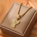 Iced out gold plated letter Y pendant necklace with sparkling cubic zirconia baguette stones - Letter Y / Gold