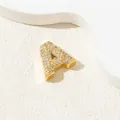 Ciondolo lussuoso a forma di lettera A placcato oro con pavé di zirconi cubici - Lettera A (Solo Ciondolo Senza Catena)