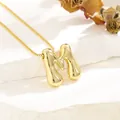 Polished 18K gold-plated bubble letter M pendant on a delicate box chain necklace - M (With Box Chain)