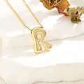 Polished 18K gold-plated bubble pendant necklace featuring the letter R style - R (With Box Chain)
