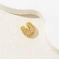 U-shaped golden pendant featuring micro-set white cubic zirconia stones in a luxe design - U-Pendant Only (Without Chain)