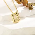 Polished 18K gold plated necklace with smooth bubble U-shape letter pendant on stone - U (With Box Chain)