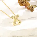 Minimalist 18K gold plated bubble letter X pendant necklace with thin box chain - X (With Box Chain)