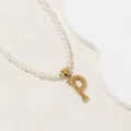 Elegant pearl necklace with golden letter P pendant featuring a brushed metal finish - Letter P Style
